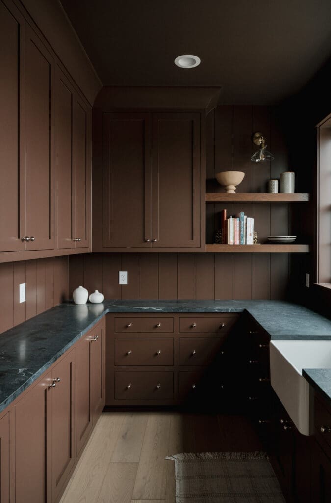 deep chocolate brown kitchen pantry